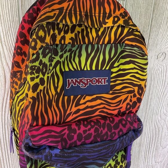Vintage 90s Jansport Leopard and Zebra Print Retro Backpack Adults Kids - Picture 4 of 9